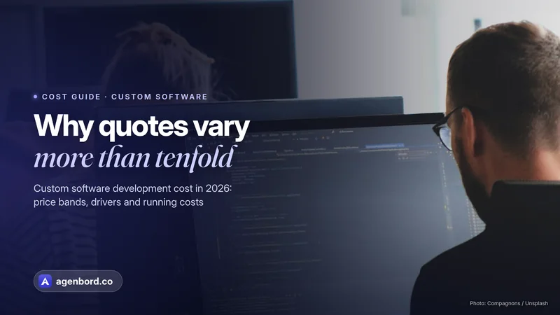 Two developers working on code at side-by-side monitors. Headline: Why quotes vary more than tenfold