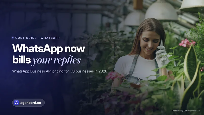 A plant nursery owner on her phone among the plants. Headline: WhatsApp now bills your replies